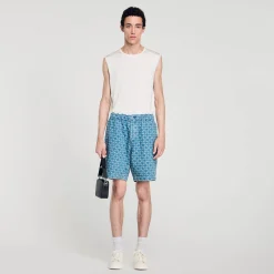 Homme SANDRO Bermuda En Denim Square Cross