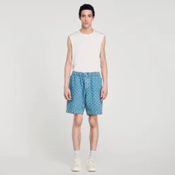 Homme SANDRO Bermuda En Denim Square Cross