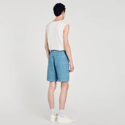Homme SANDRO Bermuda En Denim Square Cross