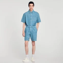 Homme SANDRO Bermuda En Denim Square Cross