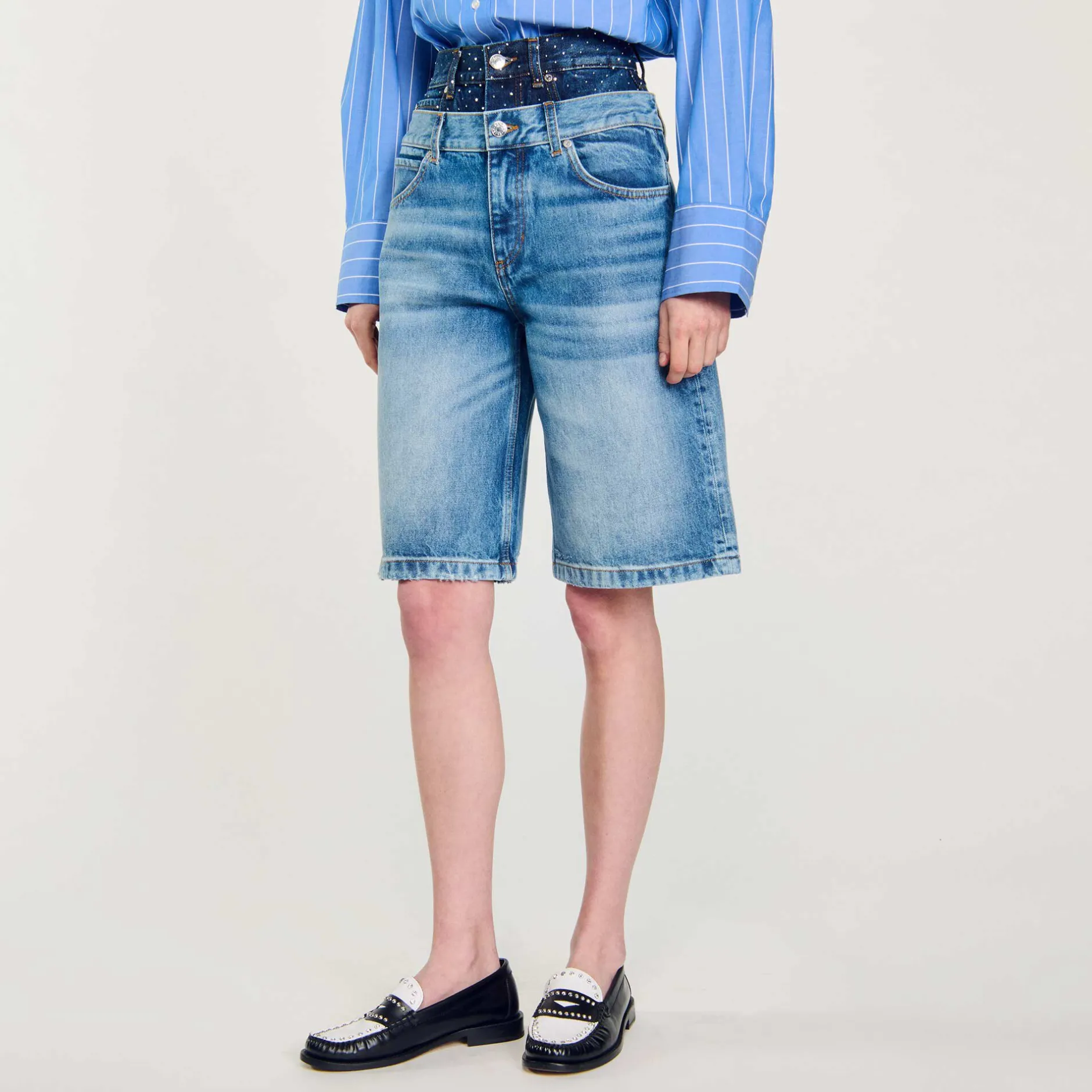 Femme SANDRO Bermuda En Jean à Double Ceinture