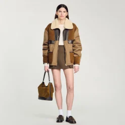 Femme SANDRO Blouson à Col Mouton