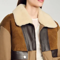 Femme SANDRO Blouson à Col Mouton