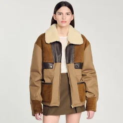 Femme SANDRO Blouson à Col Mouton