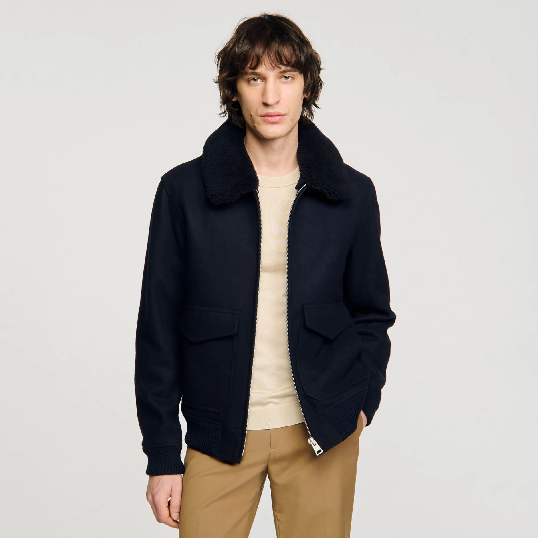 Homme SANDRO Blouson Aviateur En Laine