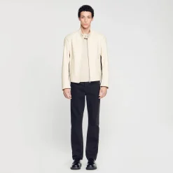 Homme SANDRO Blouson Biker En Cuir