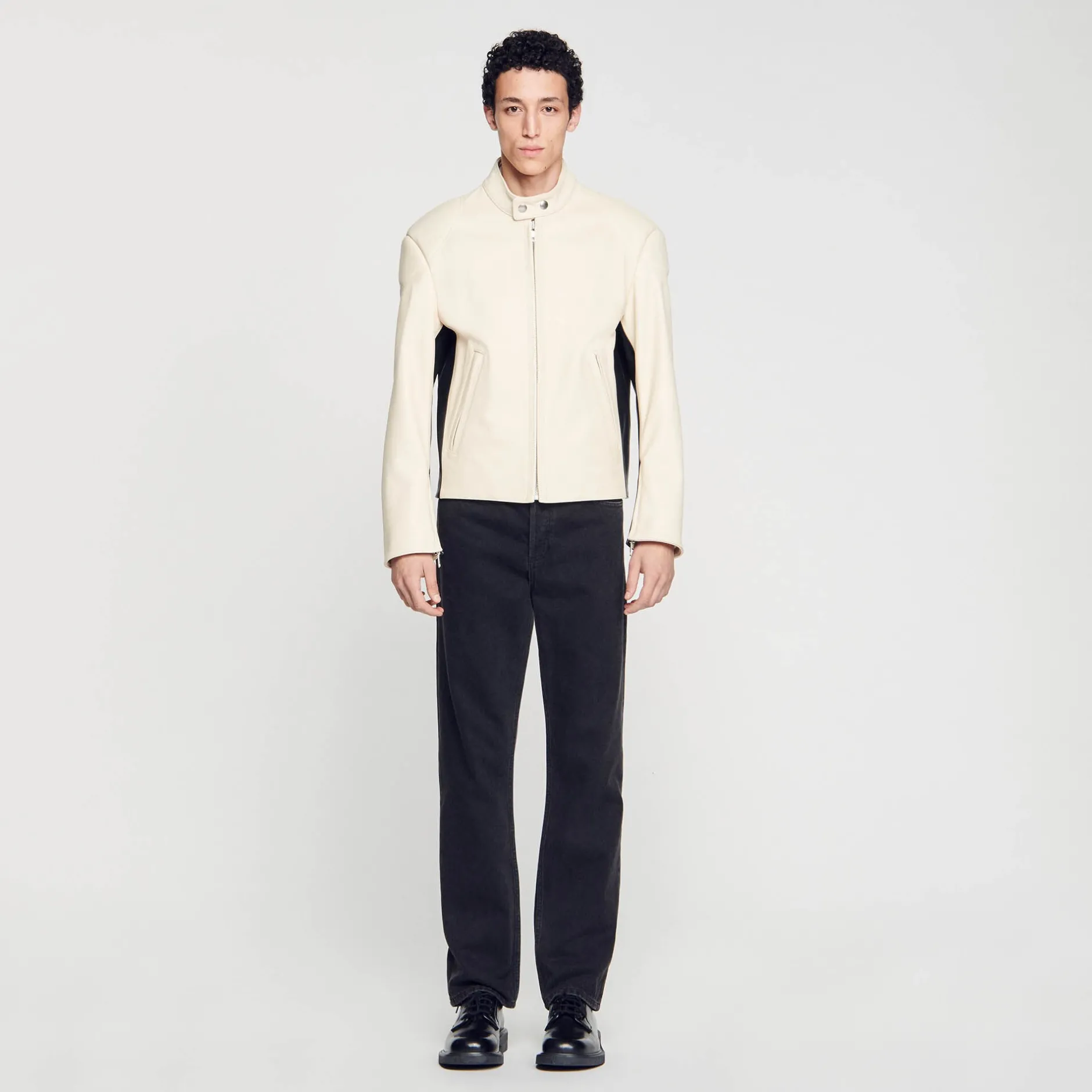 Homme SANDRO Blouson Biker En Cuir