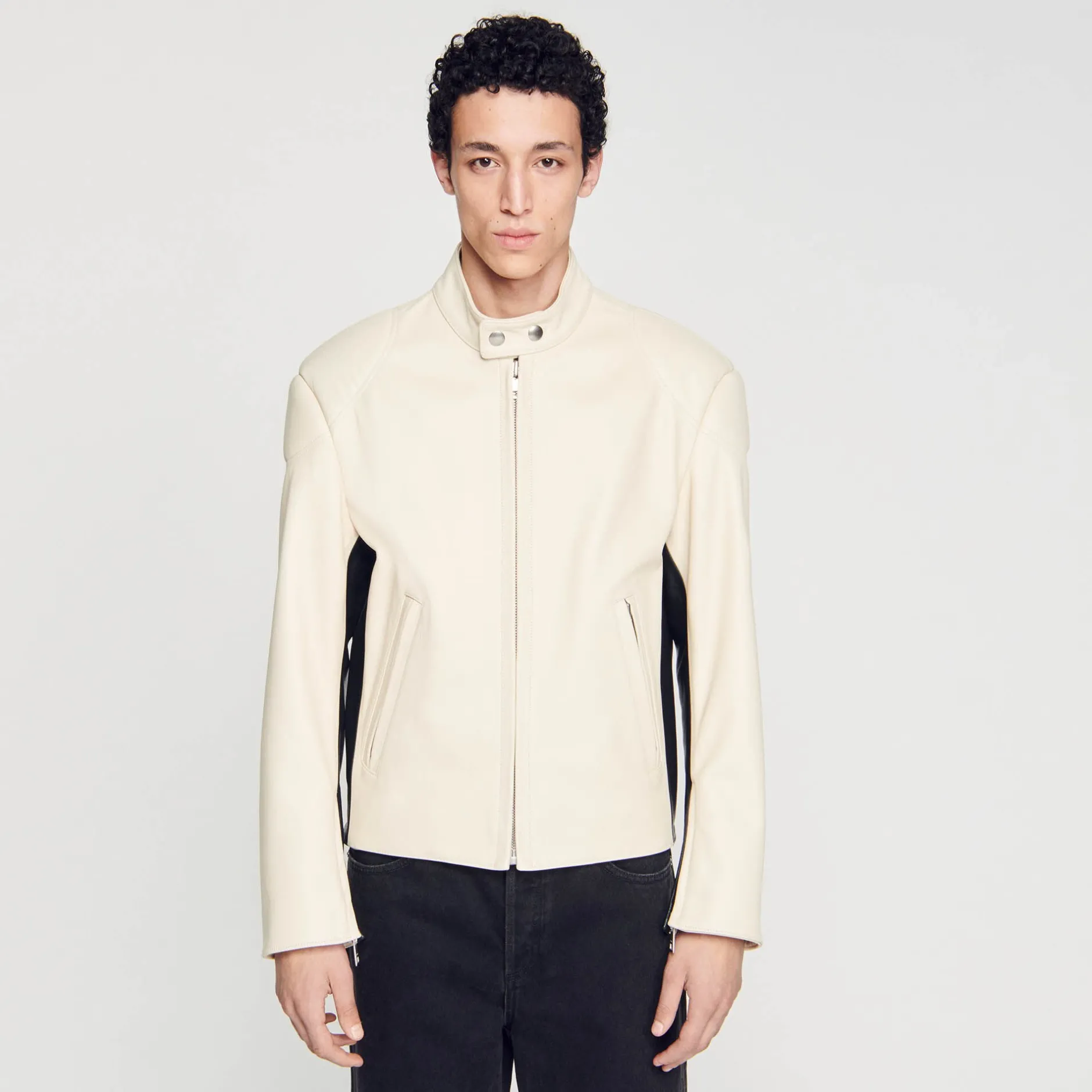 Homme SANDRO Blouson Biker En Cuir