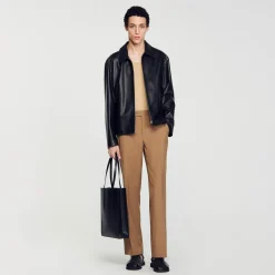 Homme SANDRO Blouson En Cuir D'agneau
