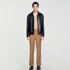 Homme SANDRO Blouson En Cuir D'agneau