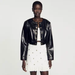 Femme SANDRO Blouson En Cuir Glacé