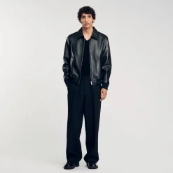 Homme SANDRO Blouson En Cuir Lisse