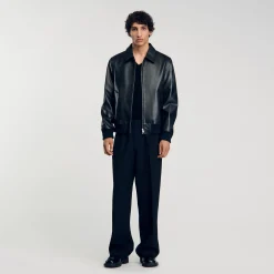 Homme SANDRO Blouson En Cuir Lisse