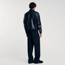 Homme SANDRO Blouson En Cuir Lisse