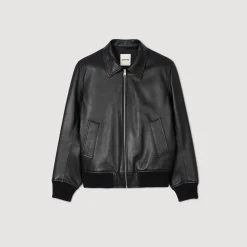 Homme SANDRO Blouson En Cuir Lisse