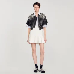 Femme SANDRO Blouson En Cuir Orné De Cristaux