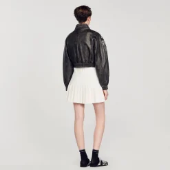 Femme SANDRO Blouson En Cuir Orné De Cristaux