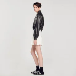 Femme SANDRO Blouson En Cuir Orné De Cristaux