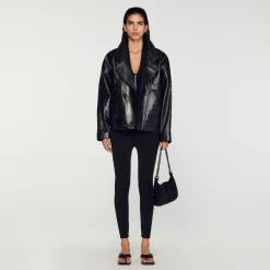 Femme SANDRO Blouson En Cuir Oversize