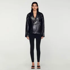Femme SANDRO Blouson En Cuir Oversize