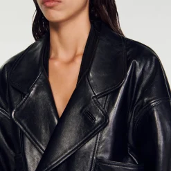 Femme SANDRO Blouson En Cuir Oversize