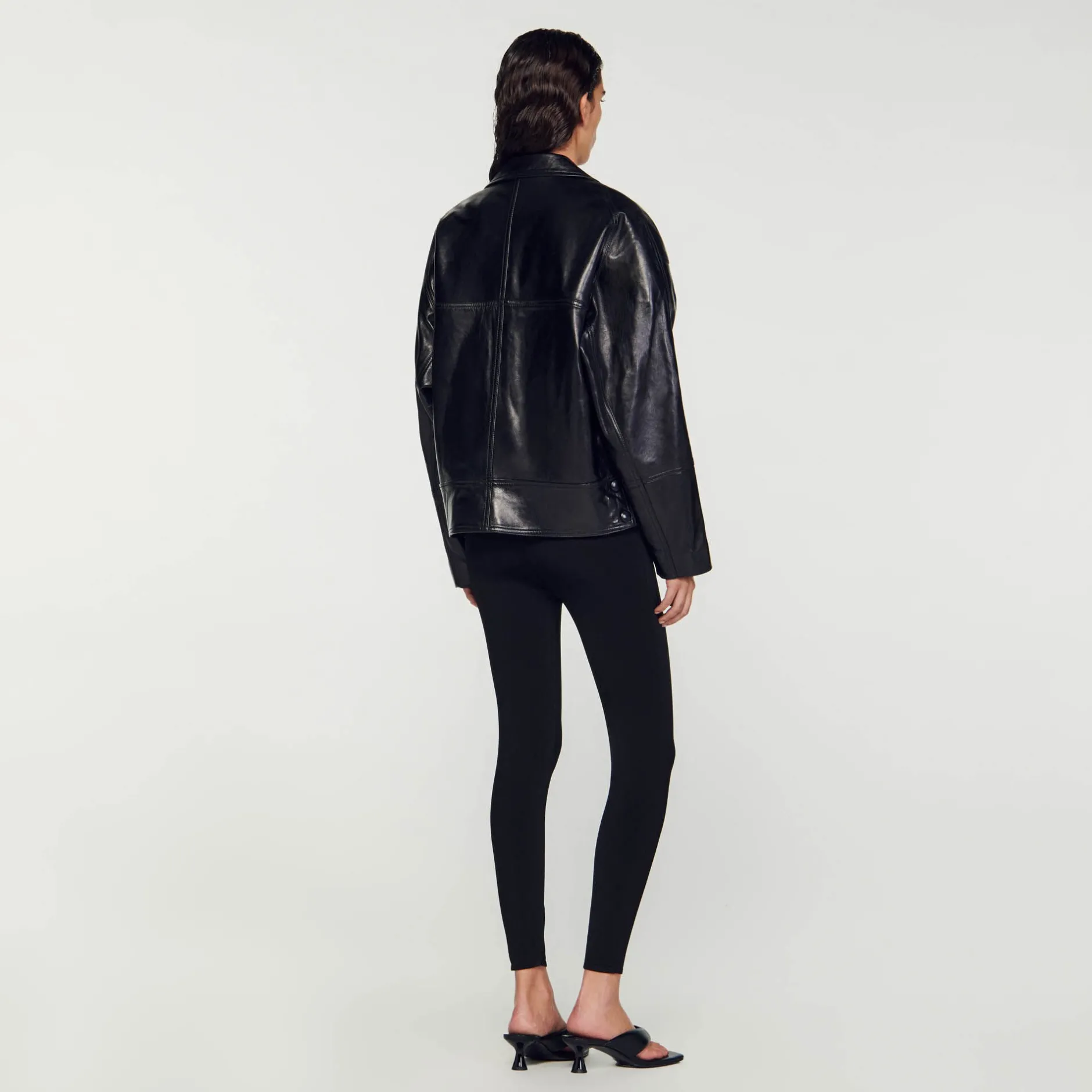 Femme SANDRO Blouson En Cuir Oversize
