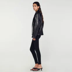 Femme SANDRO Blouson En Cuir Oversize