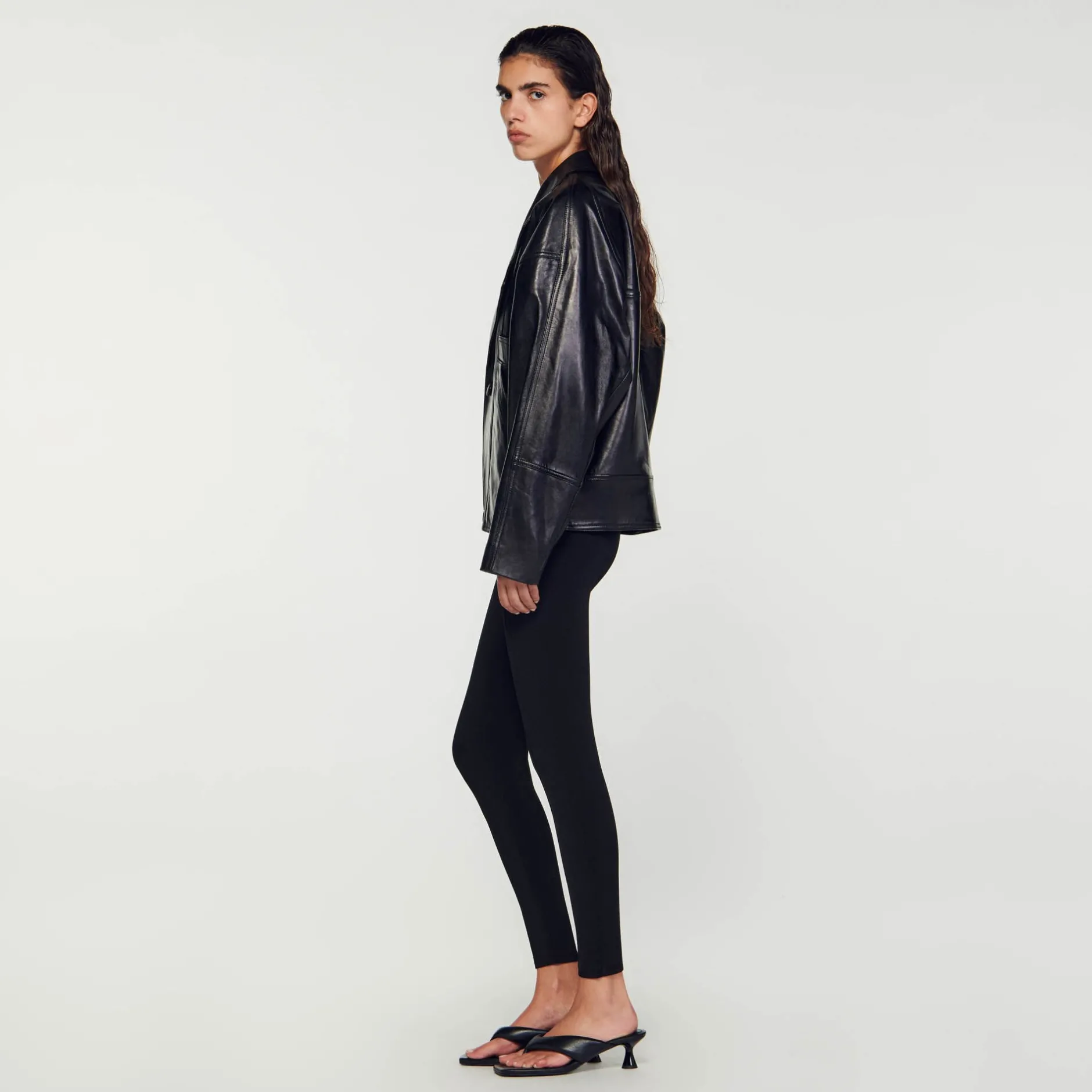 Femme SANDRO Blouson En Cuir Oversize