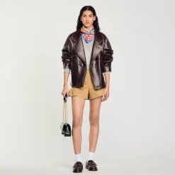 Femme SANDRO Blouson En Cuir Oversize