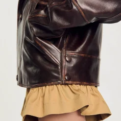 Femme SANDRO Blouson En Cuir Oversize