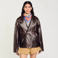 Femme SANDRO Blouson En Cuir Oversize