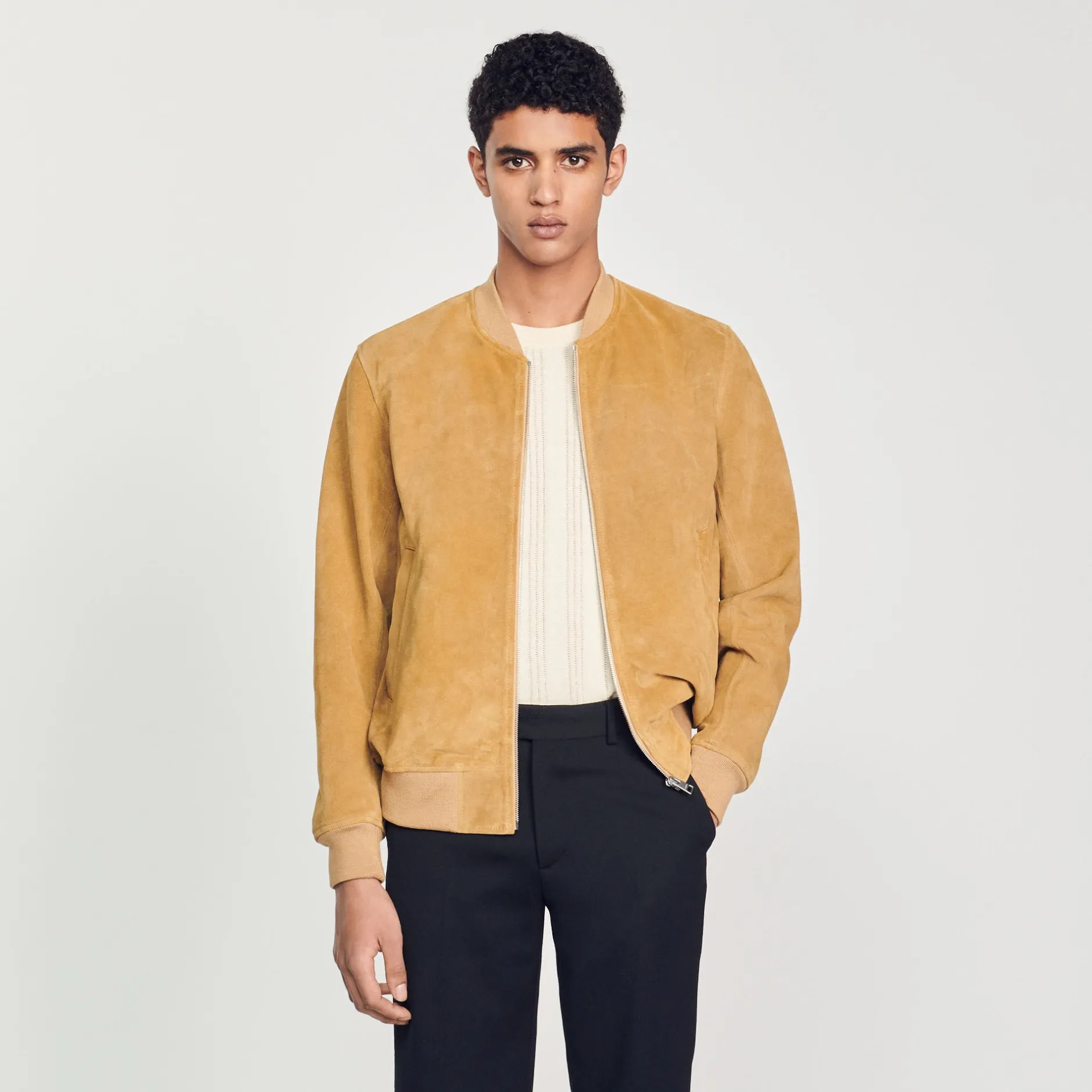 Homme SANDRO Blouson En Cuir Suédé