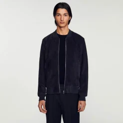 Homme SANDRO Blouson En Cuir Suédé