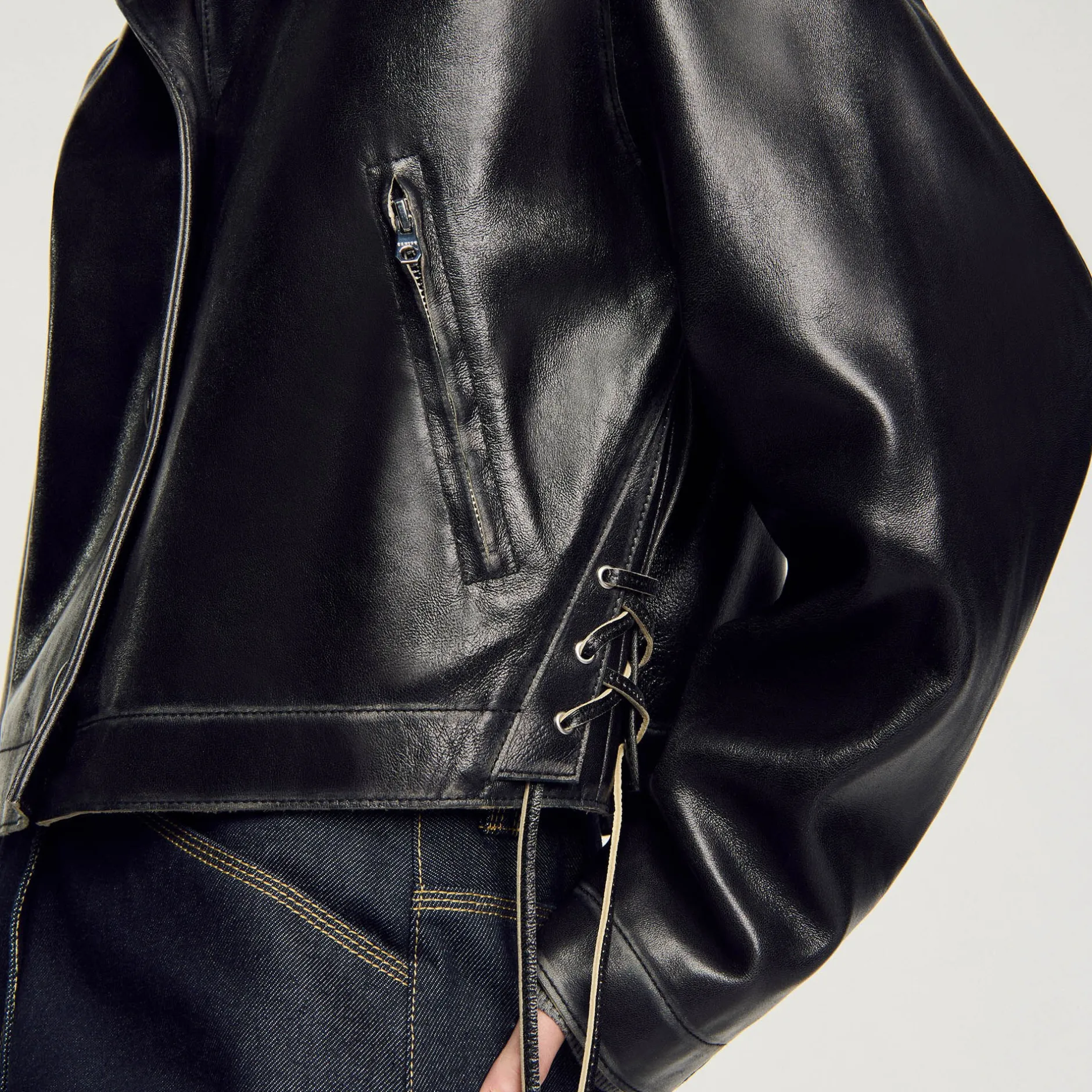 Femme SANDRO Blouson En Cuir Vieilli