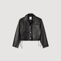 Femme SANDRO Blouson En Cuir Vieilli