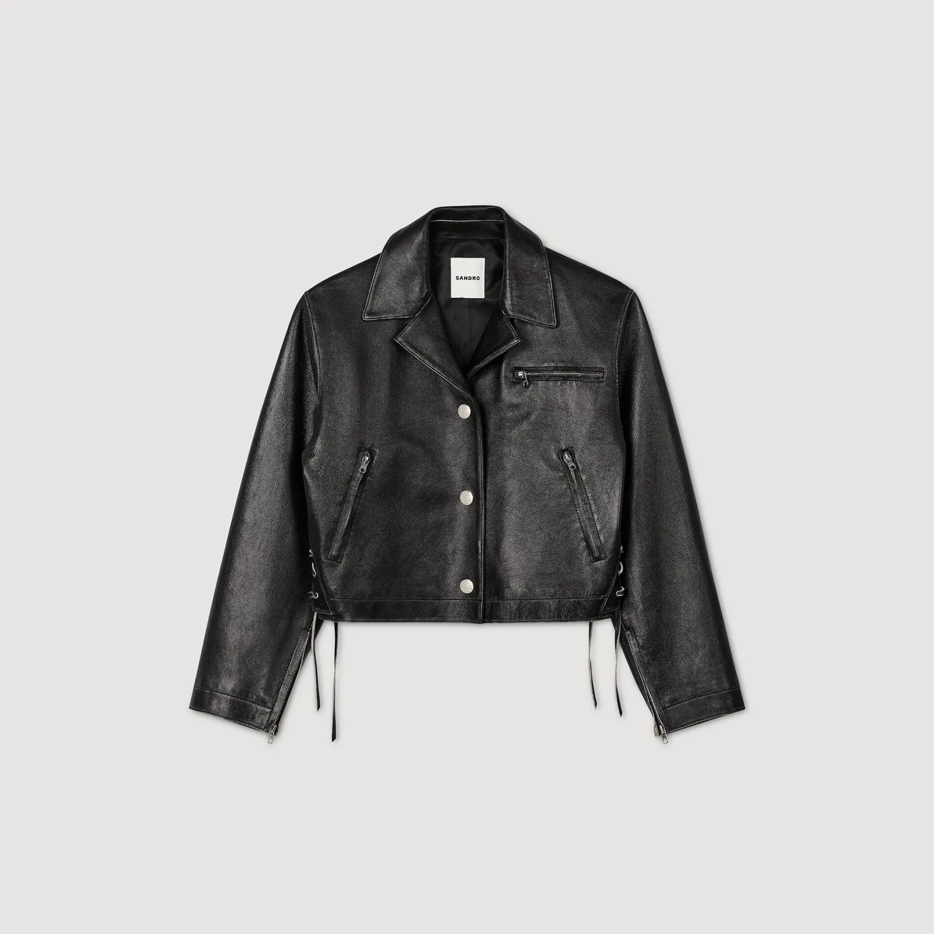 Femme SANDRO Blouson En Cuir Vieilli