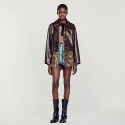 Femme SANDRO Blouson En Cuir Vieilli