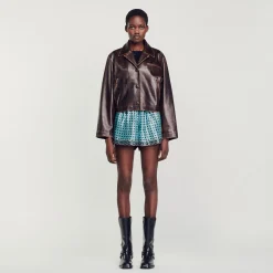 Femme SANDRO Blouson En Cuir Vieilli