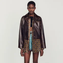 Femme SANDRO Blouson En Cuir Vieilli