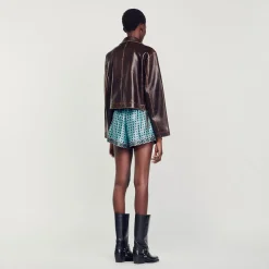 Femme SANDRO Blouson En Cuir Vieilli