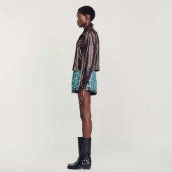 Femme SANDRO Blouson En Cuir Vieilli