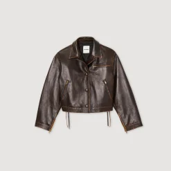Femme SANDRO Blouson En Cuir Vieilli