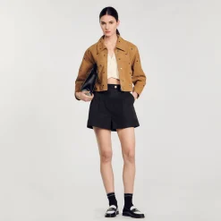 Femme SANDRO Blouson En Daim Orné De Studs