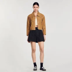 Femme SANDRO Blouson En Daim Orné De Studs
