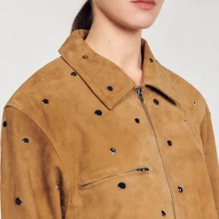 Femme SANDRO Blouson En Daim Orné De Studs