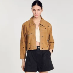 Femme SANDRO Blouson En Daim Orné De Studs