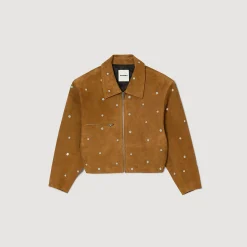 Femme SANDRO Blouson En Daim Orné De Studs