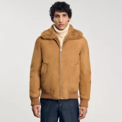 Homme SANDRO Blouson En Peau Retournée