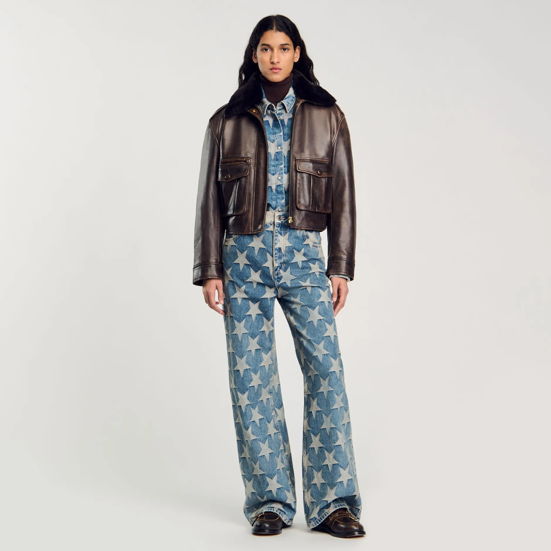 Femme SANDRO Blouson Surchemise En Jean étoiles
