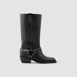 Femme SANDRO Bottes Biker En Cuir